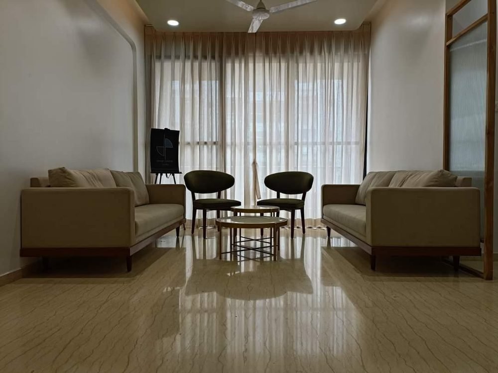 Living room with symmetric sofa seating, Vadodara interior